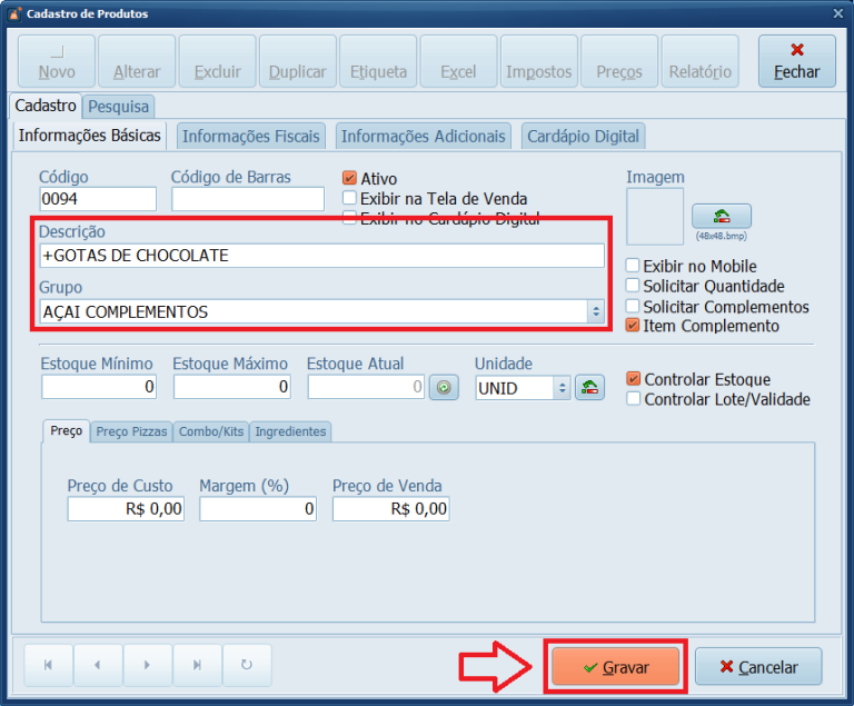 Como Cadastrar Um Complemento No PDV Datacaixa Tecnologia