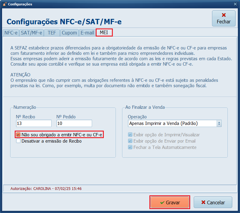 Não sou obrigado a emitir NFC-e ou CF-e_Gravar | Datacaixa Tecnologia