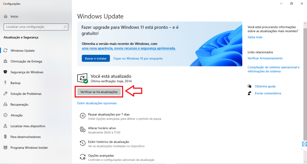 Verificar se há atualizações em Windows Update