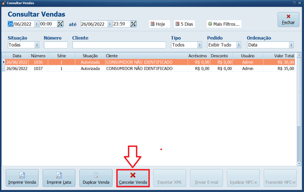 CANCELAR VENDAS