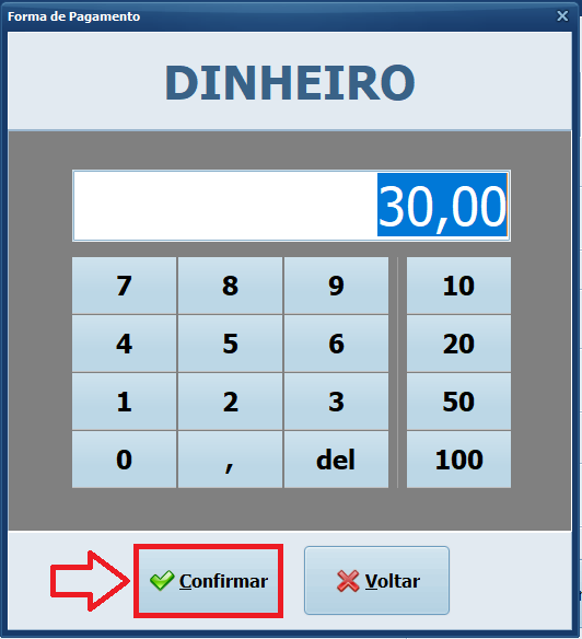 CONFIRMAR DINHEIRO