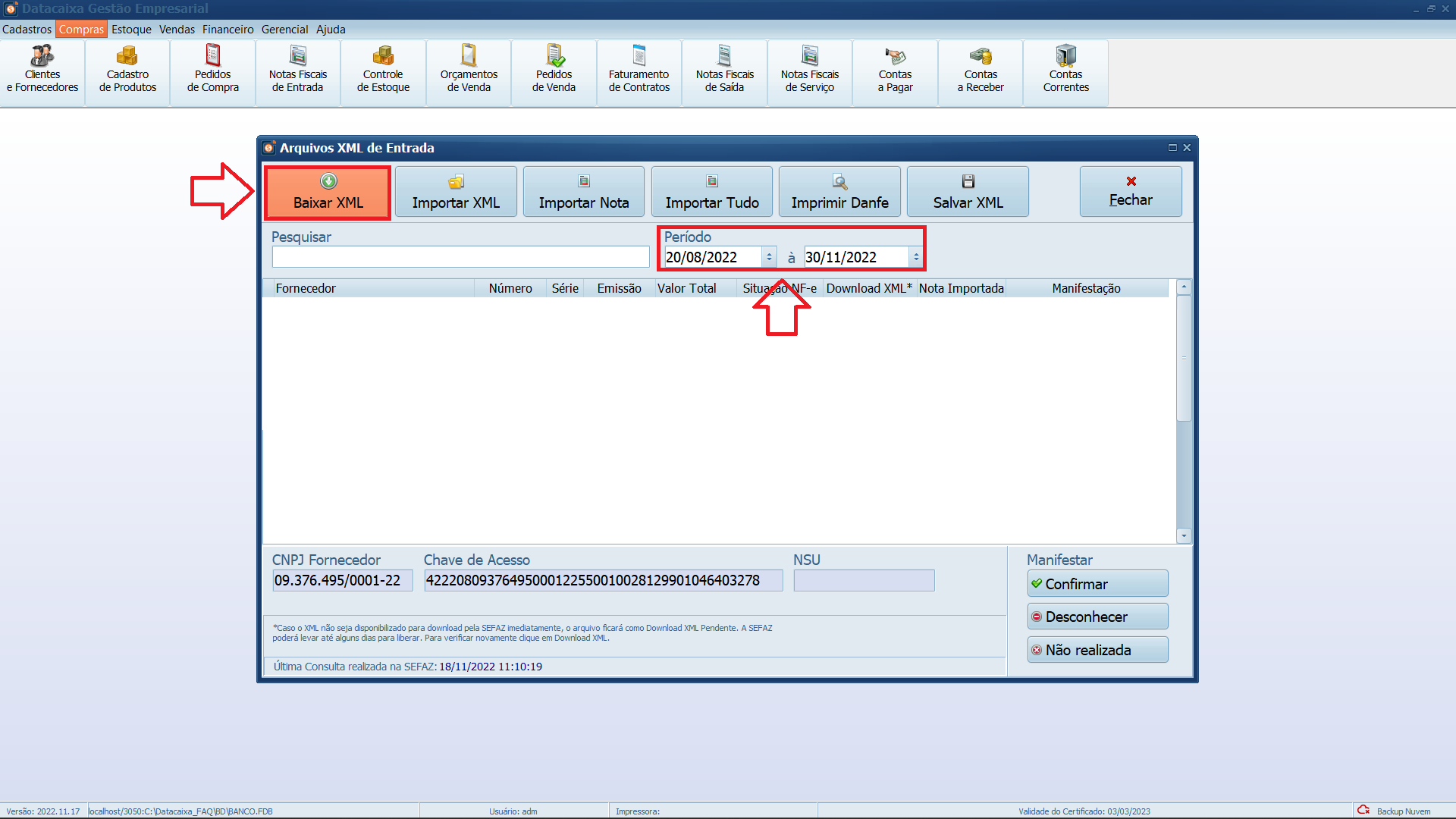 Como baixar e importar um XML de Entrada no Gestão Datacaixa Tecnologia