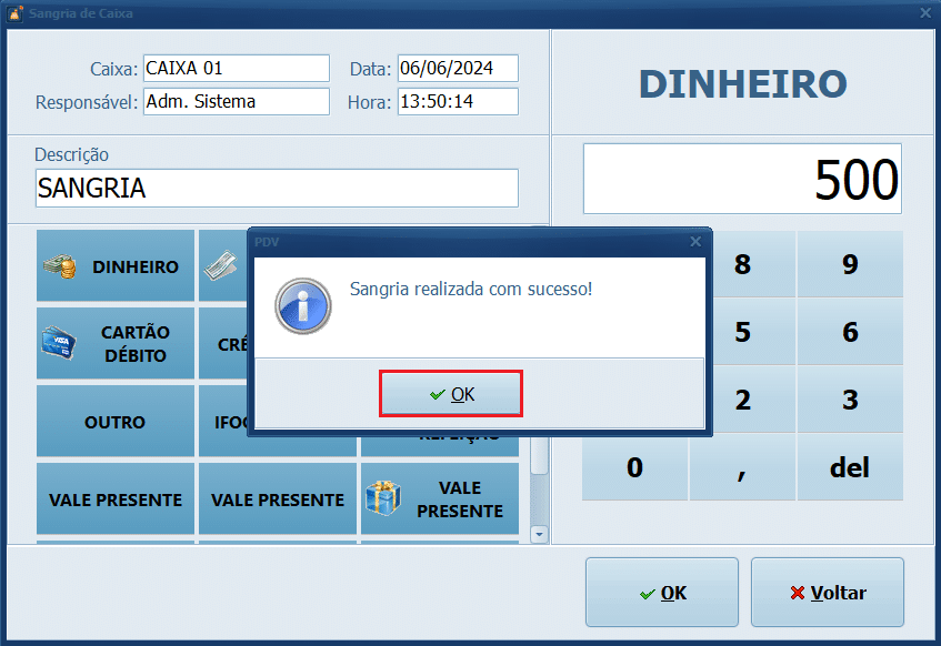 Sangria Realizada com Sucesso | Datacaixa