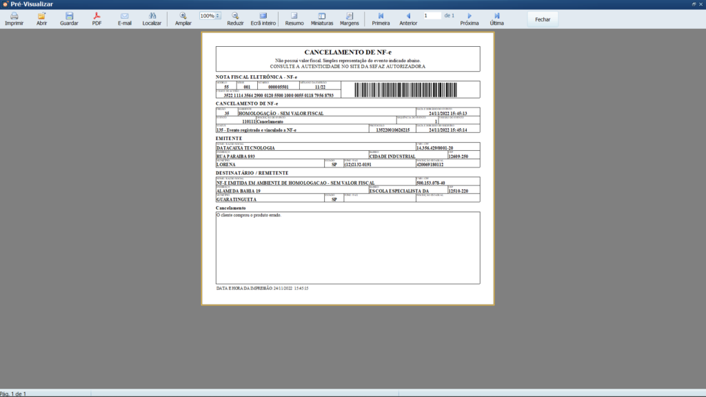 NF-e cancelada