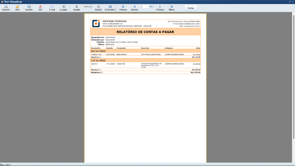 Relatório de Contas a Pagar