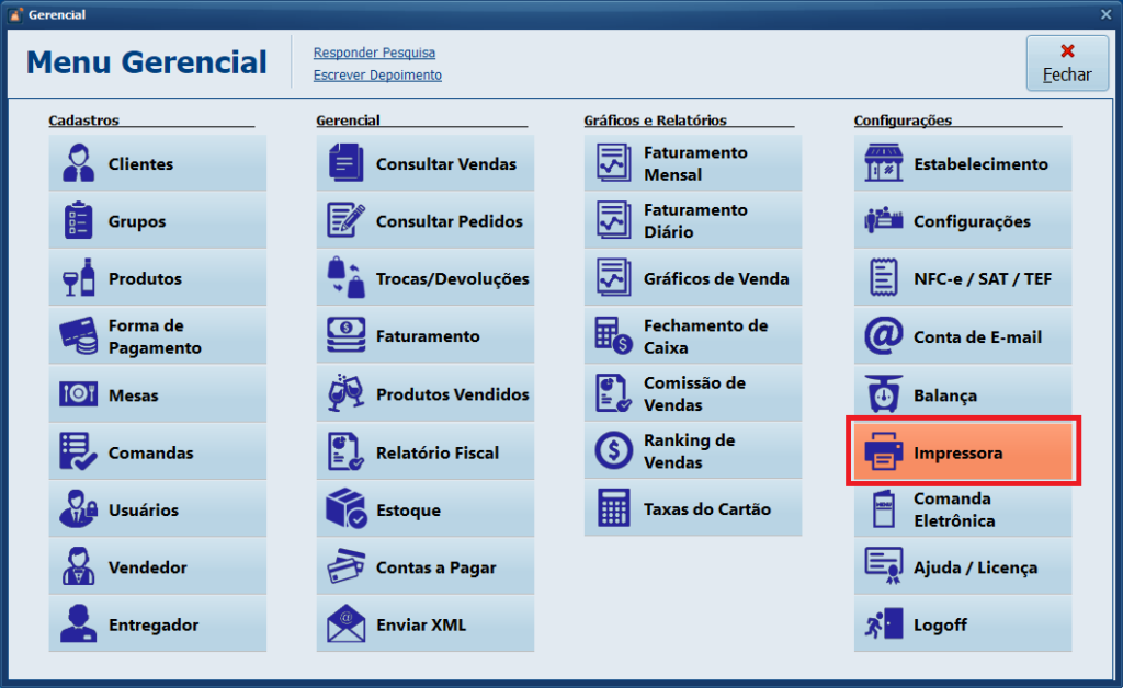 menu-gerencial-impressora | Datacaixa Tecnologia