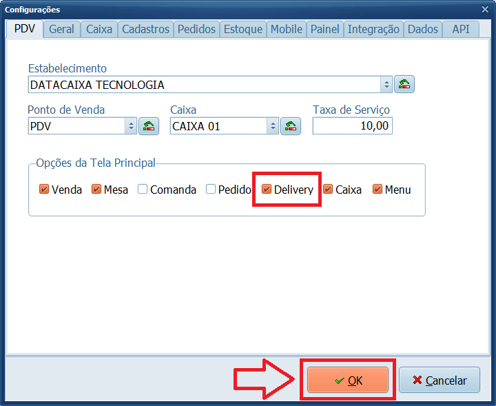 Configurações Habilitando Delivery | Datacaixa Tecnologia Configurações Habilitando Delivery
