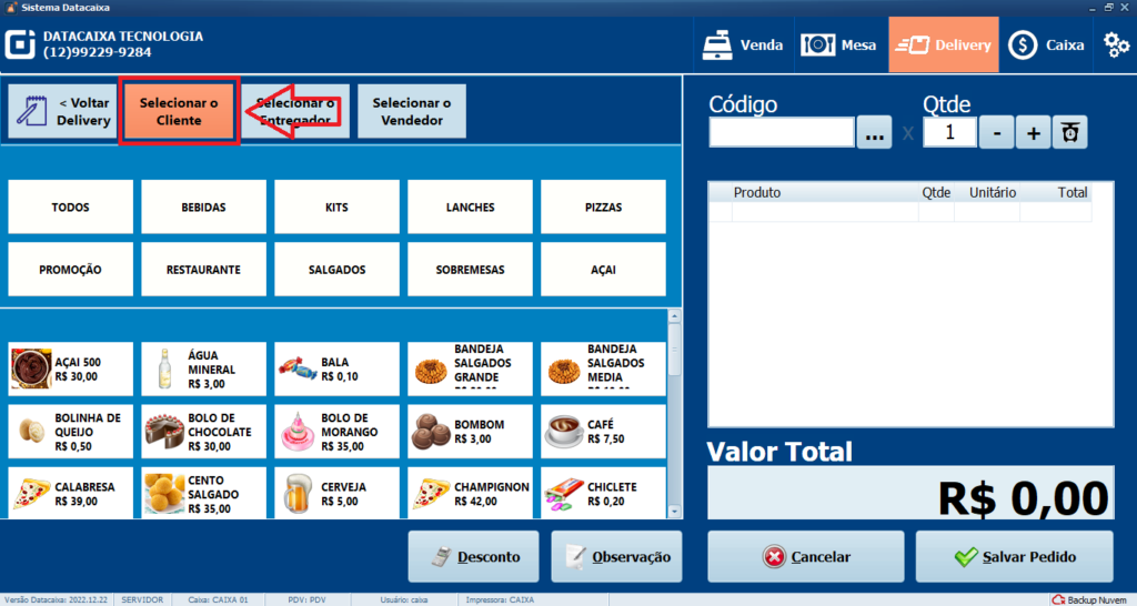 Delivery Selecione Cliente