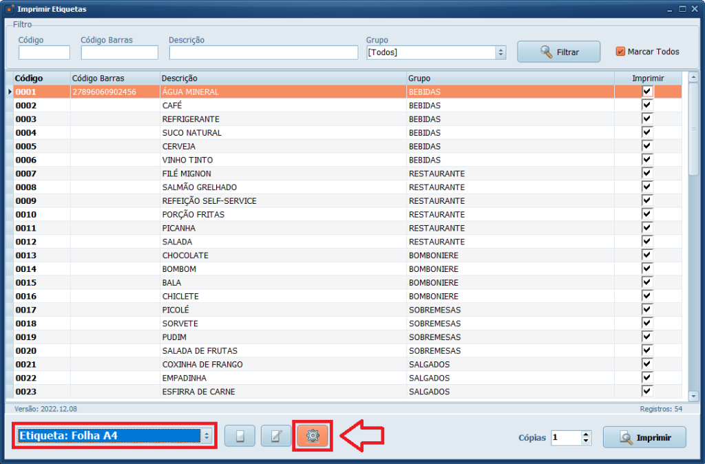 Etiqueta Configurar Folha A4