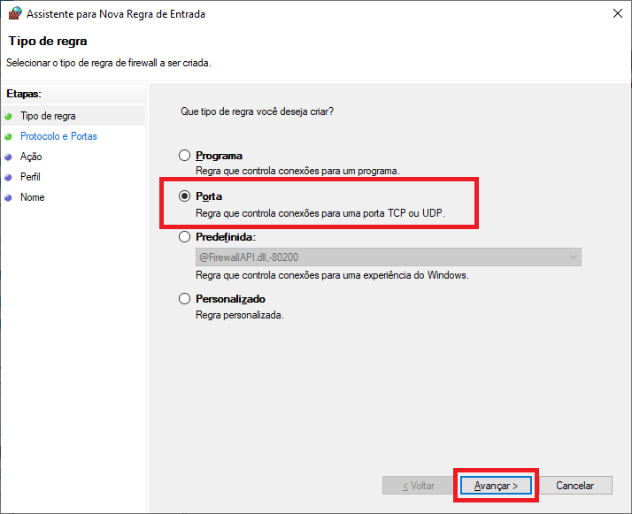 Firewall Nova Regra Porta