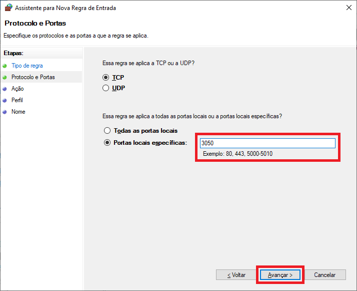 Firewall Nova Regra 3050