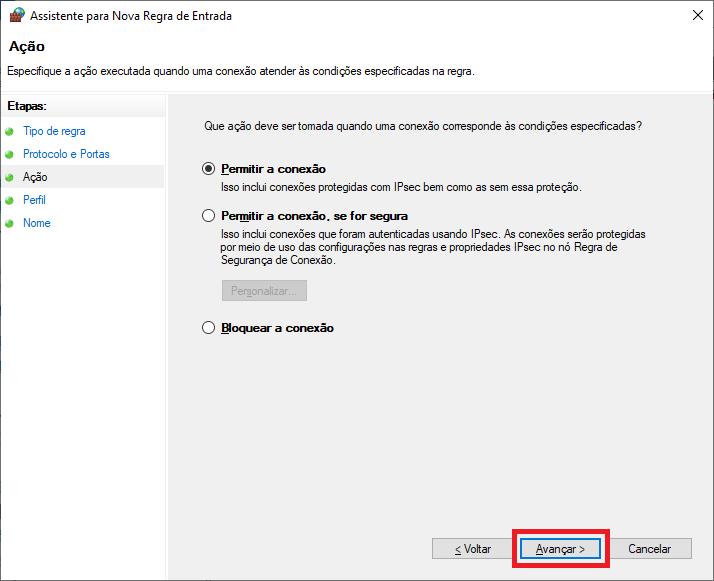 Firewall Nova Regra Permitir Conexão