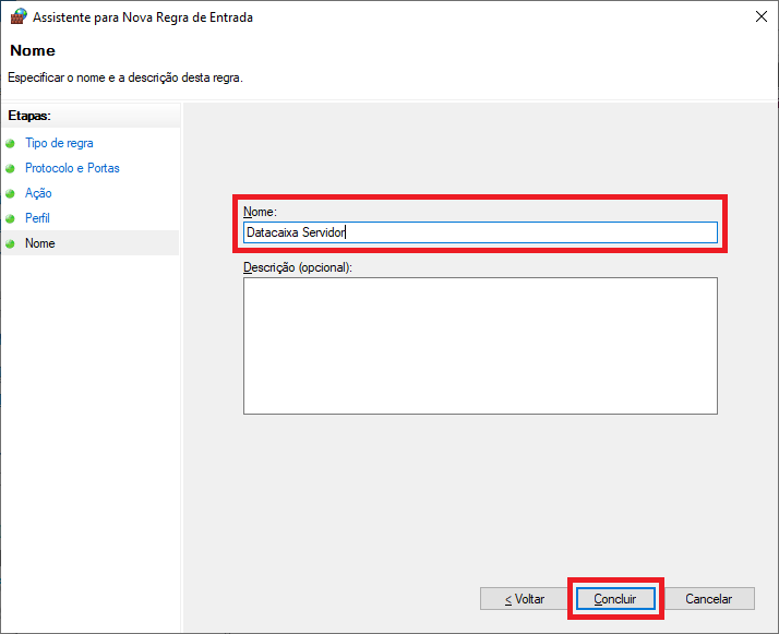 Firewall Nova Regra Nome Regra