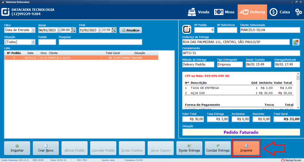 Delivery Imprimir | Datacaixa Tecnologia Delivery Imprimir