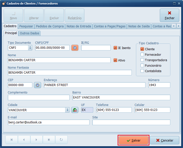 Salvar_Cadastro Cliente Exterior_Gestão | Datacaixa