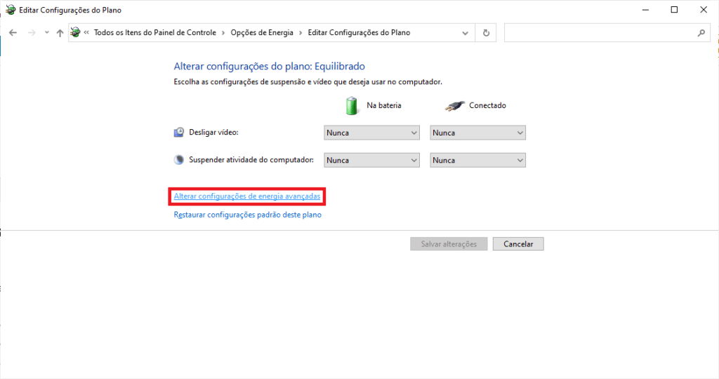 Configurações Avançadas Plano de Energia | Datacaixa Tecnologia Configurações Avançadas Plano de Energia