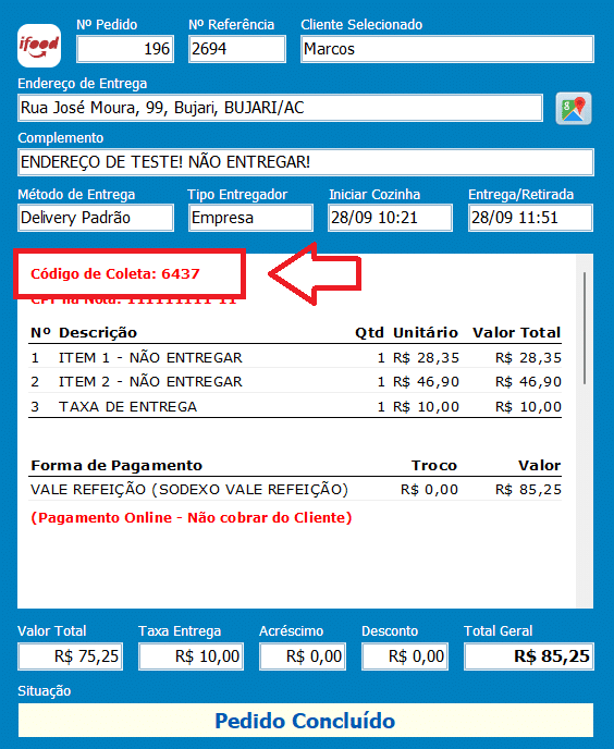 Código de Coleta iFood