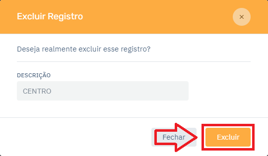 Taxa de Entrega Bairro Excluir Confirmar no Cardápio