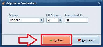 Salvar Cadastro Origem do Combustível