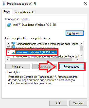 Propriedades de WiFi Protocolo IP Versão 4 Propriedades