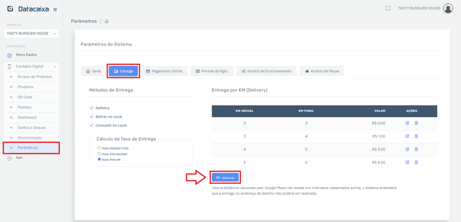 Como Configurar A Taxa De Entrega Por Km No Card Pio Digital