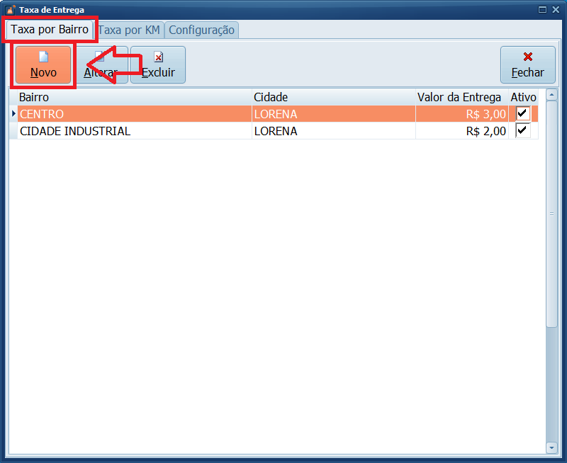 Taxa por Bairro Novo