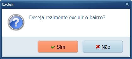 Taxa por Bairro Excluir Sim