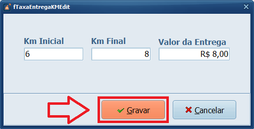 Taxa por KM Gravar