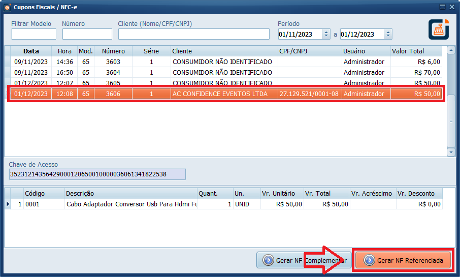 Cupons Fiscais Gerar NF Referenciada