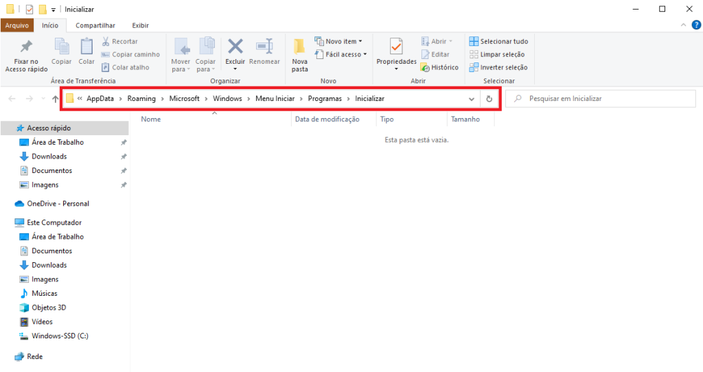 Caminho Inicializar no Windows