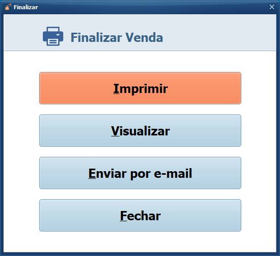 Ao Finalizar a Venda Opções Finalizar Venda