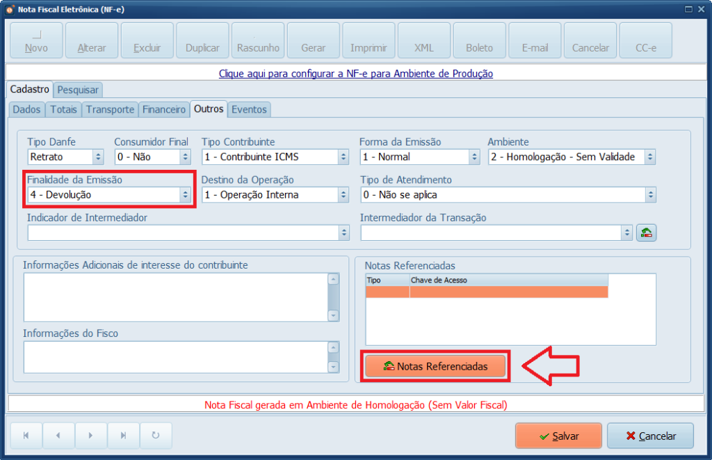 Finalidade da Emissão 4 Devolução Notas Referenciadas