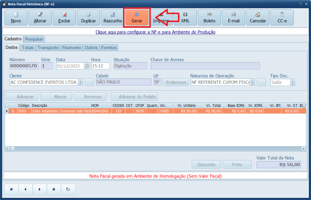 NFe Referenciada Gerar