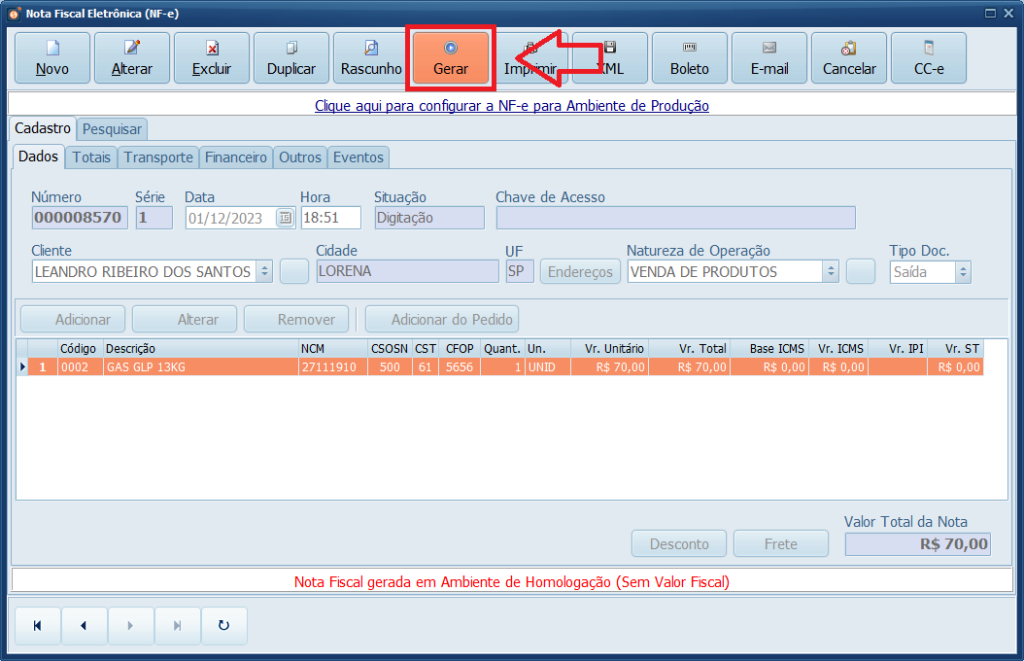 Gerar NFe GLP | Datacaixa Gerar NFe GLP