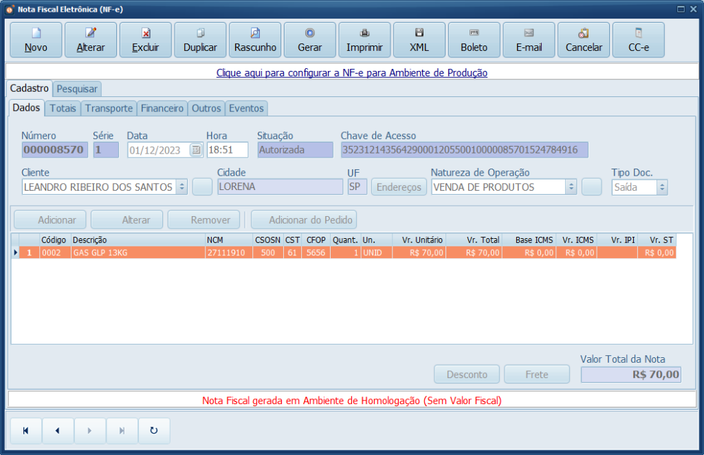 NFe GLP Autorizada | Datacaixa NFe GLP Autorizada