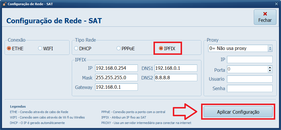 Configuração de Rede SAT IPFIX