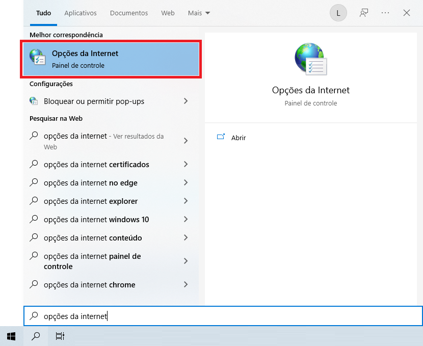 Pesquisa Opções da Internet