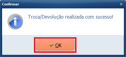 Troca Devolução realizada com sucesso
