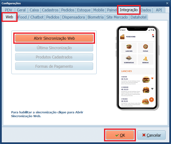 Configurações Integração Web