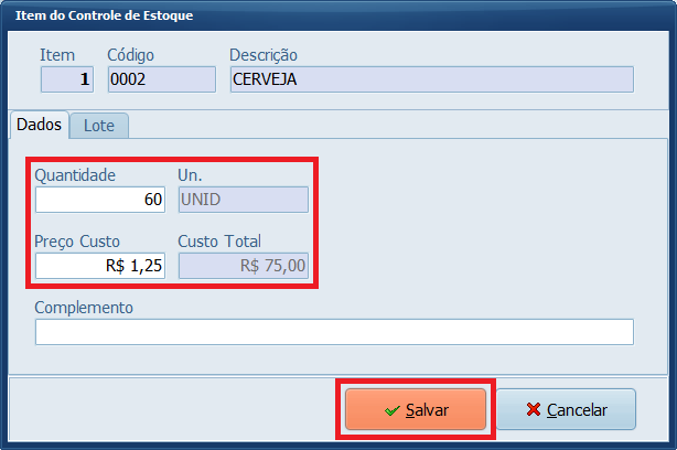 Selecionar Quantidade no Produto Entrada