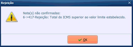 Rejeição 417> ICMS