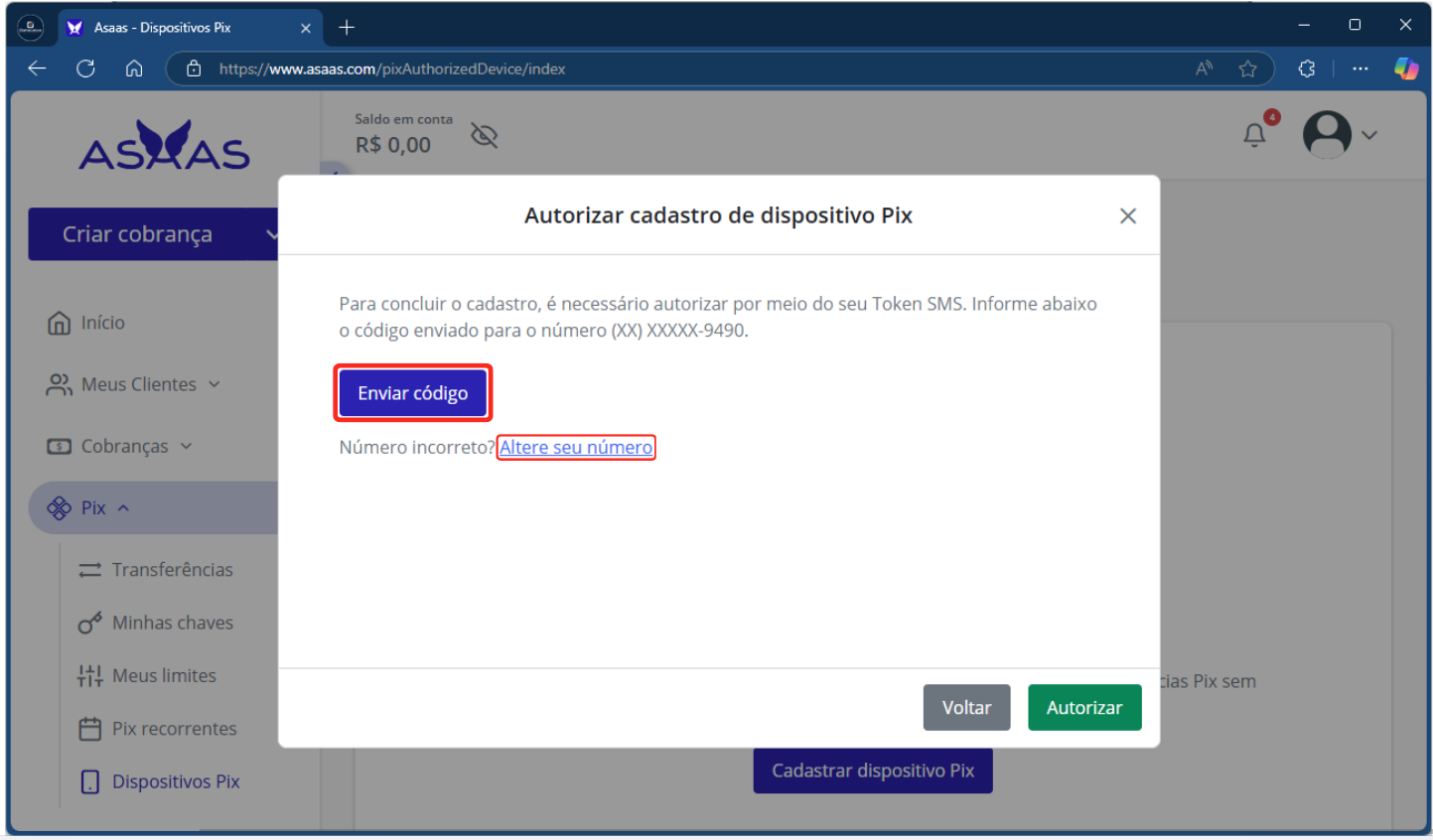 Autorizar cadastro de dispositivo_Pix_Asaas | Datacaixa Tecnologia