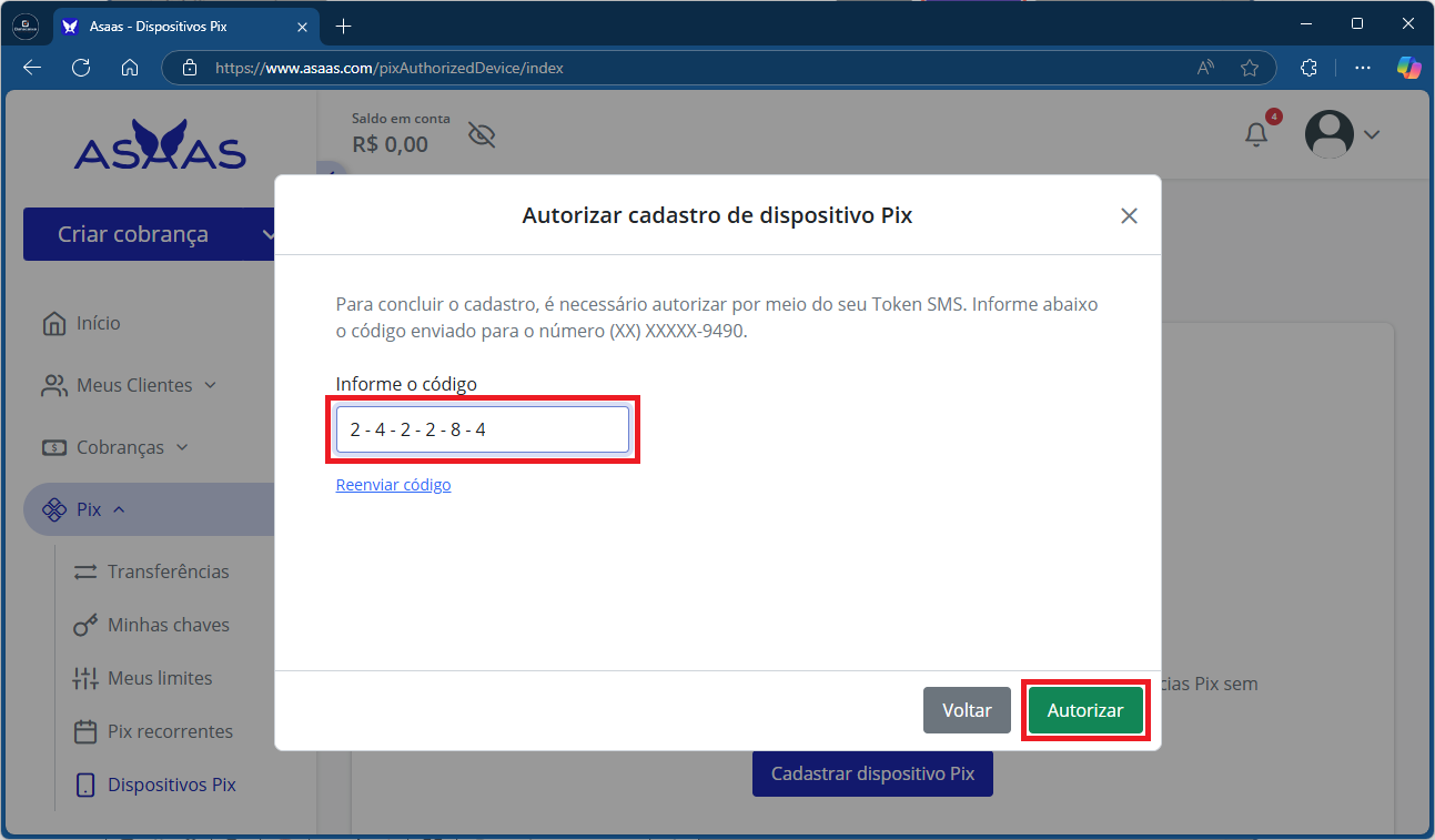 Autorizar_informe o código_Asaas | Datacaixa Tecnologia