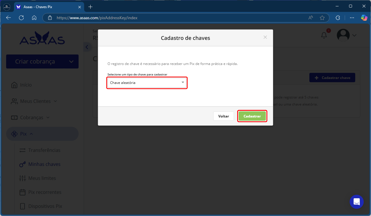 Cadastrar_Chave_Aleatória_Pix | Datacaixa Tecnologia