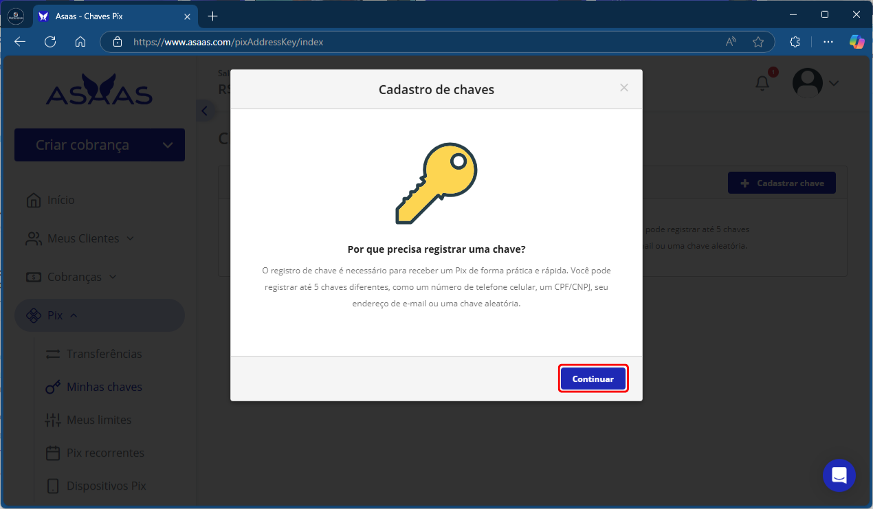 Continuar_Chave_Asaas | Datacaixa Tecnologia