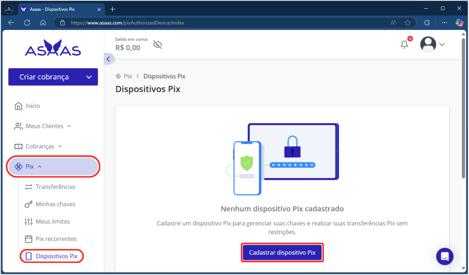 Pix_Dispositivos Pix_Cadastrar dispositivo Pix_Assas | Datacaixa Tecnologia Asaas Pix