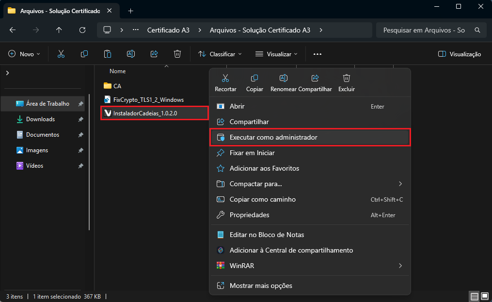 Instalador_Cadeias_Executar como administrador | Datacaixa