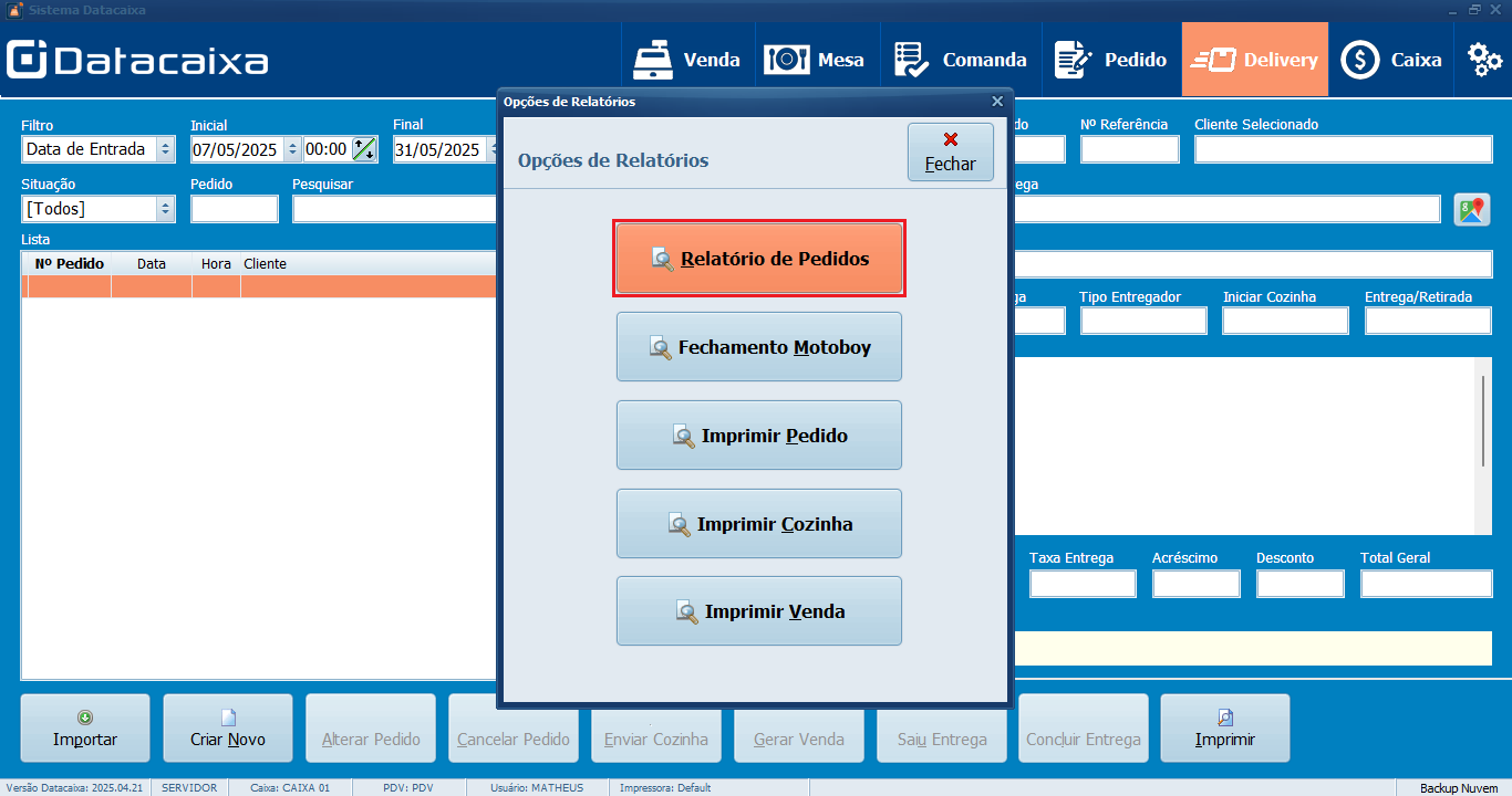 Delivery_Relatórios de Pedidos_IFood | Datacaixa