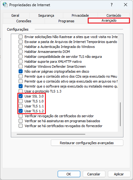 Opções de Internet_Avançado_Configurações | Datacaixa