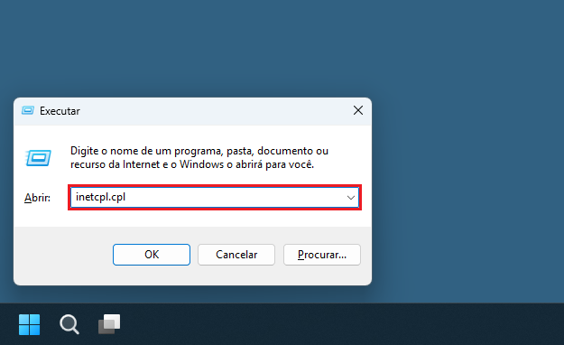 Windows + R inetcpl | Datacaixa